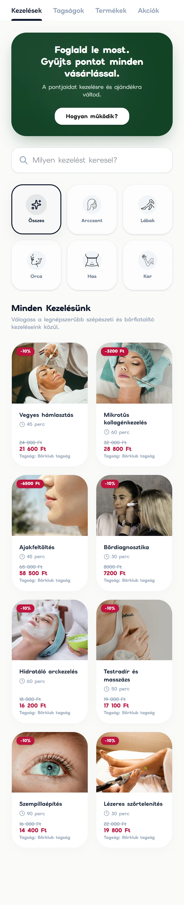 A Satido vendégapp — Kezelések
